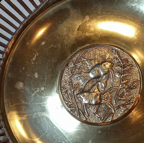 Brass Bowl Fish Round w Cut Outs 8.5" Spiral Reticulated Decorative - Picture 2 of 9