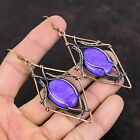 Wire Wrapped Drop/Dangle Earrings 3.35" Charoite Jewelry Copper Gift For Friend