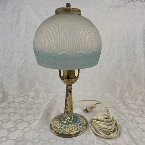 Vintage Antique Aladdin Boudoir Lamp Cast Iron Base Molded Glass Shade No 4 Munc - Picture 2 of 24