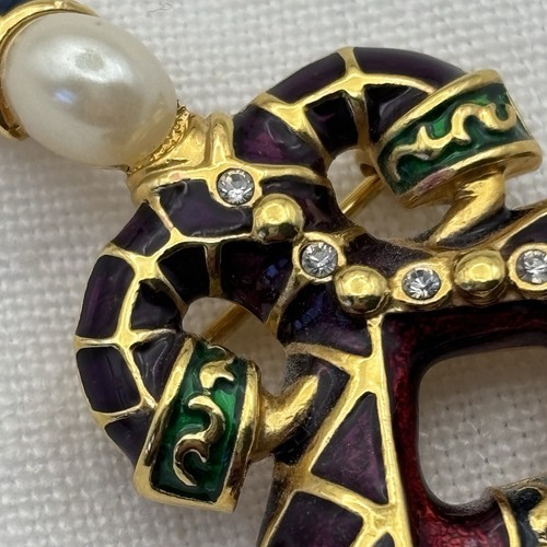 Joan Rivers Enamel Russian Cossack Dancer Brooch Gold Tone Crystal Rhinestones - Picture 5 of 7