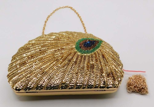 Elegante Bolso de Mano de Noche Pavo Real con Cuentas Lentejuelas Cartera sin asas Fiesta Boda/Dorado 52 - Imagen 14 de 20