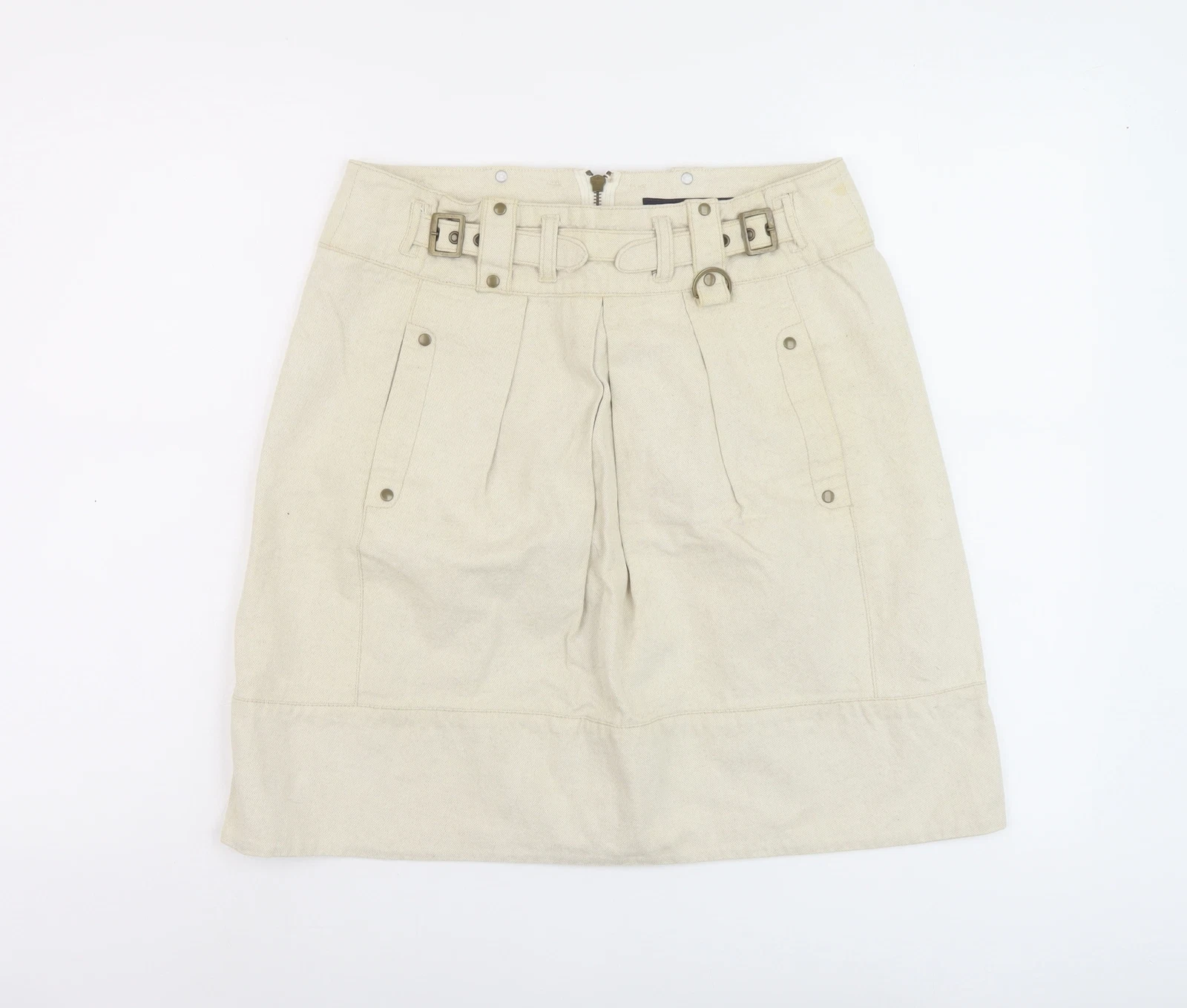 French Connection Womens Beige Cotton A-Line Skirt Size 10 Zip