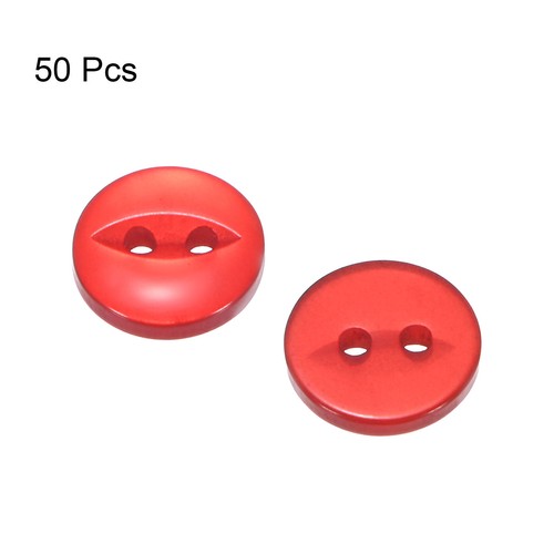 50pcs Red Round Sewing Buttons 10mm Resin 2-Hole Fish Eye Craft Button - Picture 3 of 6