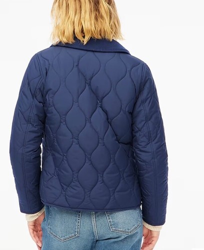 J.Crew S SMALL Womens Navy Blue Quilted Barn Jacket Classic Coat Corduroy Collar - Picture 2 of 5