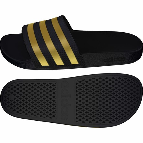 Adidas Pool Shoe Adilette Aqua Slides - Black/Gold - Picture 9 of 12