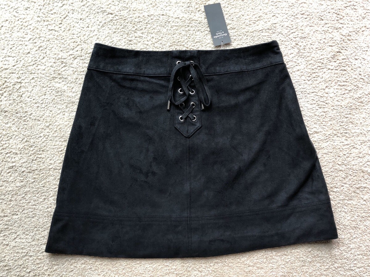 Abercrombie Fitch A&F Faux Suede Black Lined Mini A Line Skater Skirt  Size