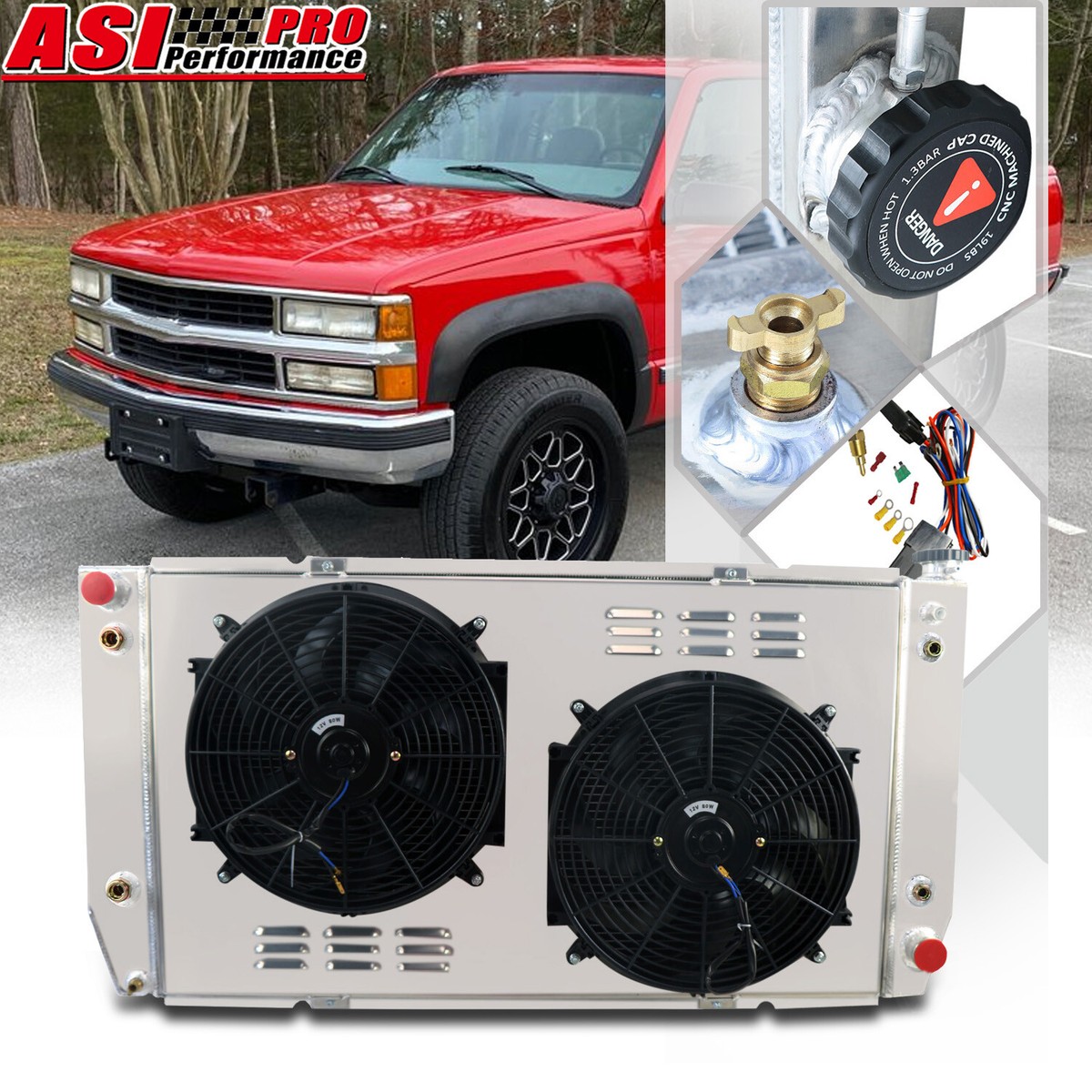3 Row Radiator Shroud fan For 1994-2000 Chevy GMC C/K 2500