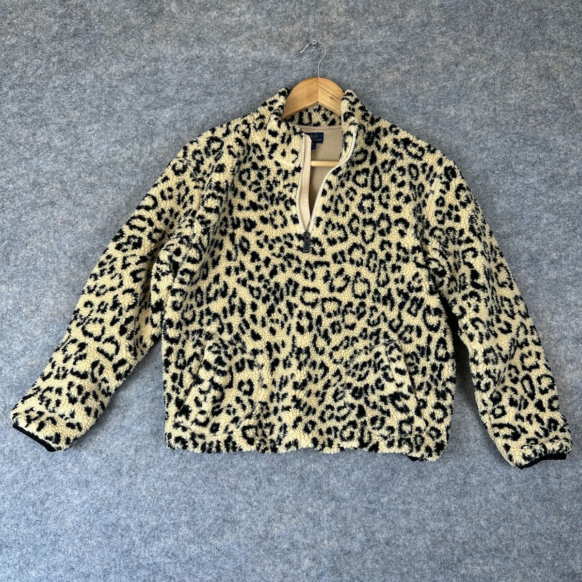 Polo Ralph Lauren Sweater Girls XL 16 1/4 Zip Leopard Animal