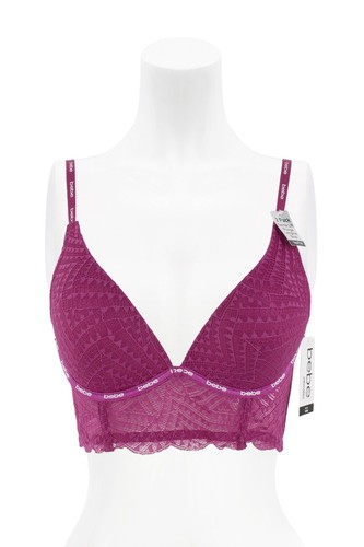 Sexy Lace BEBE 2PK Plunge Longline Underwire Bra Fuscha Grey  34BC 36BC 38C 3034 - Picture 3 of 3