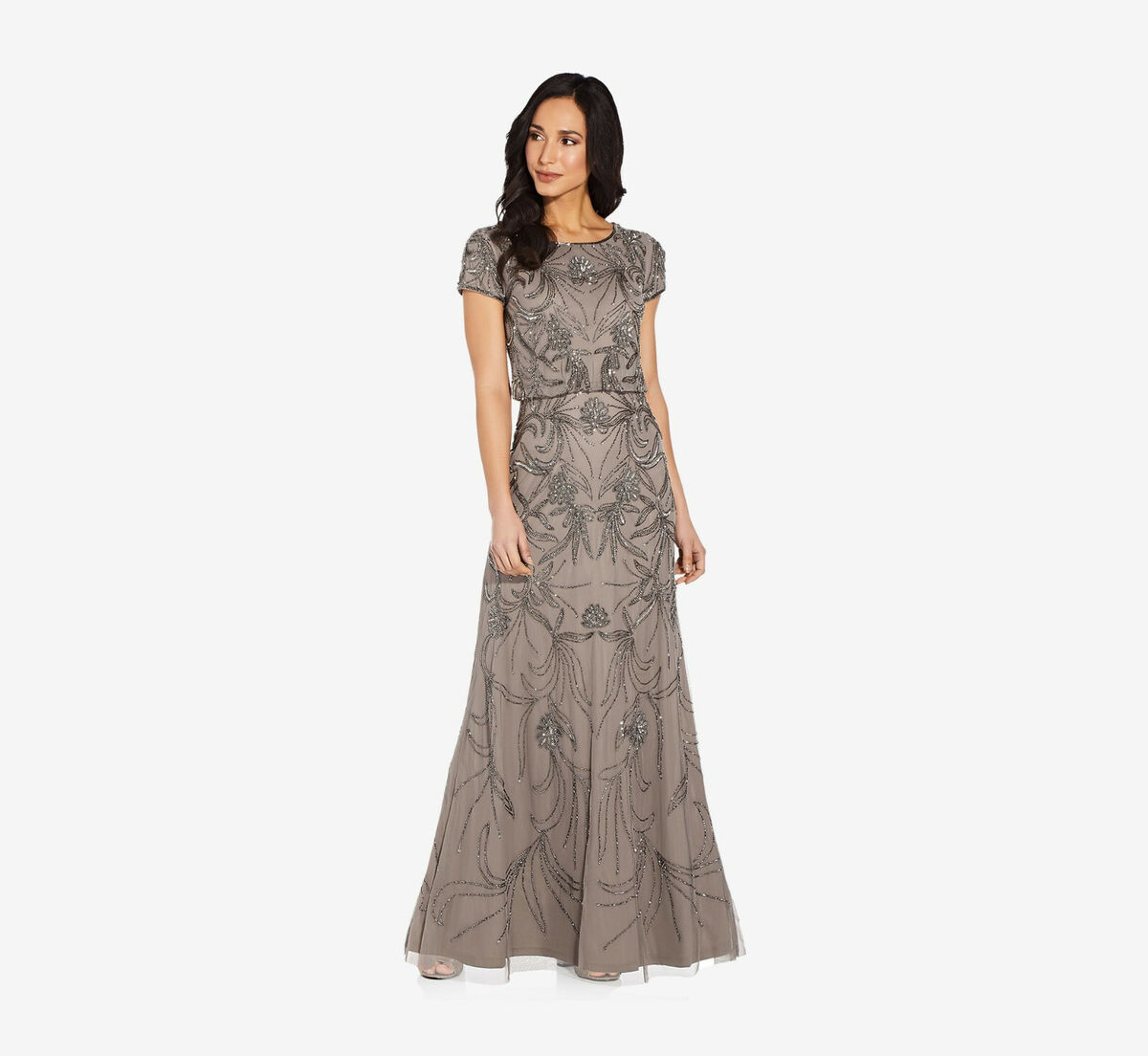 【海外限定】AdriannaPapell JL APドレスStudio Beaded Blouson Adrianna Papell Long Beaded Blouson Dress In Mercury | eBay