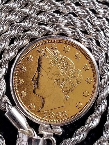 Silver Plated Necklace With 1883 Liberty V Rackeeter Nickel No Cents Genuine... - Picture 5 of 16