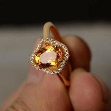 2ct Lab-Created Yellow Citrine Engagement Ring Yellow Gold Plated Halo Solitaire