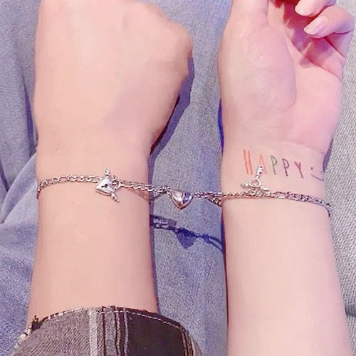 2Pcs/Set Couple Magnetic Love Heart Matching Chain Bracelets Bangle Men Jewelry - Picture 15 of 34