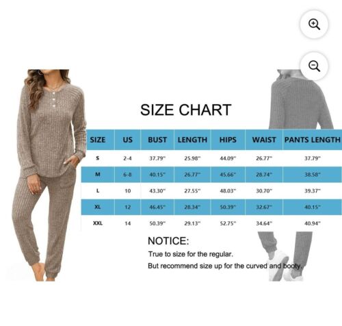 Beige Lounge Set Shirt Pant Slimming 2 Piece Pajama Pockets Elastic Waist Small - Picture 6 of 8