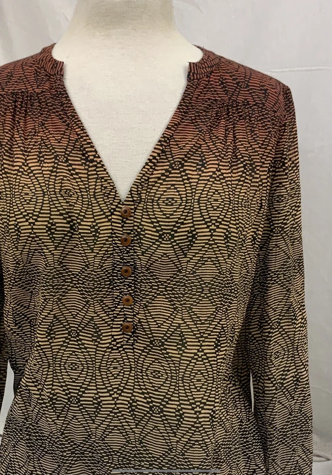 Blusa Diane von Furstenberg 4 Tostado Negro Tejido Seda Botón Manga 3/4 YGI S1-188 Foto 3 de 4