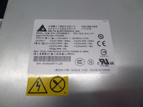 Apple Mac Pro A1186 DPS-980BB A 980W Power Supply 614-0409 - Picture 2 of 8