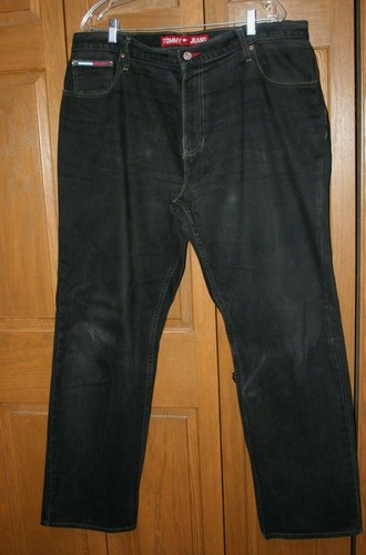 VTG TOMMY HILFIGER Black Denim Jeans 38/34 ACTUAL 40x33 American Flag - Picture 2 of 8