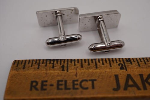 Juego de gemelos escudos para hombre diseño de mediados de siglo tono plata joyería para hombre - Imagen 5 de 6