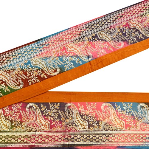 Vintage Multi Sari Border Woven Banarasi 1yd Trim Craft Sewing Recycled Decor - Picture 6 of 12