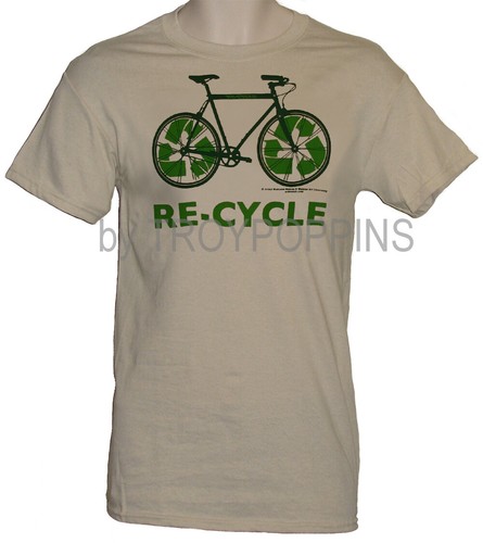 1-RE-CYCLE BICYCLE RECYCLE "GO GREEN" WEAR ENVIRONMENT GRAPHIC PRINTED TEE-SHIRT - Afbeelding 1 van 7