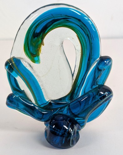 Vintage Murano Art Glass Abstract Sculpture Cased Glass Wave 5in Figurine - Picture 3 of 21
