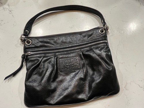COACH Poppy Vintage Black Leather Purse Shoulder Bag Zipper