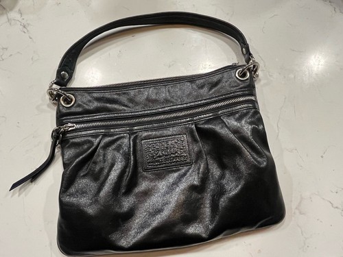 COACH Poppy Vintage Black Leather  Purse Shoulder Bag Zipper - 第 1/6 張圖片