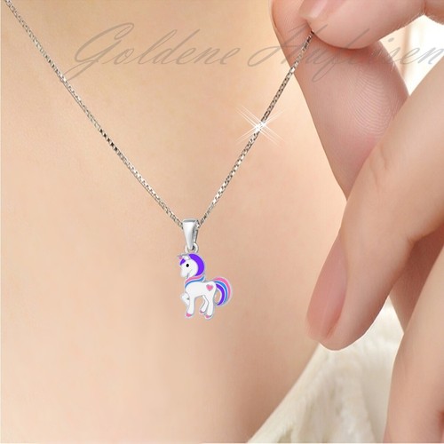 Herz Einhorn Anhänger 40 cm Halskette 925 Silber Pferd Kinder Kette Mädchen - Bild 5 von 8
