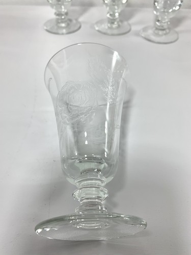 4 Marked Fostoria Camellia Rose Etch Wine Juice Goblet Glasses 4.75" Pedestal #3 - Picture 7 of 8