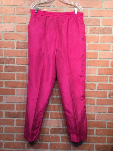Vintage 90s Pink Silk Tracksuit Jacket Pants Set Athletic Womens Size M Preppy - Picture 7 of 13