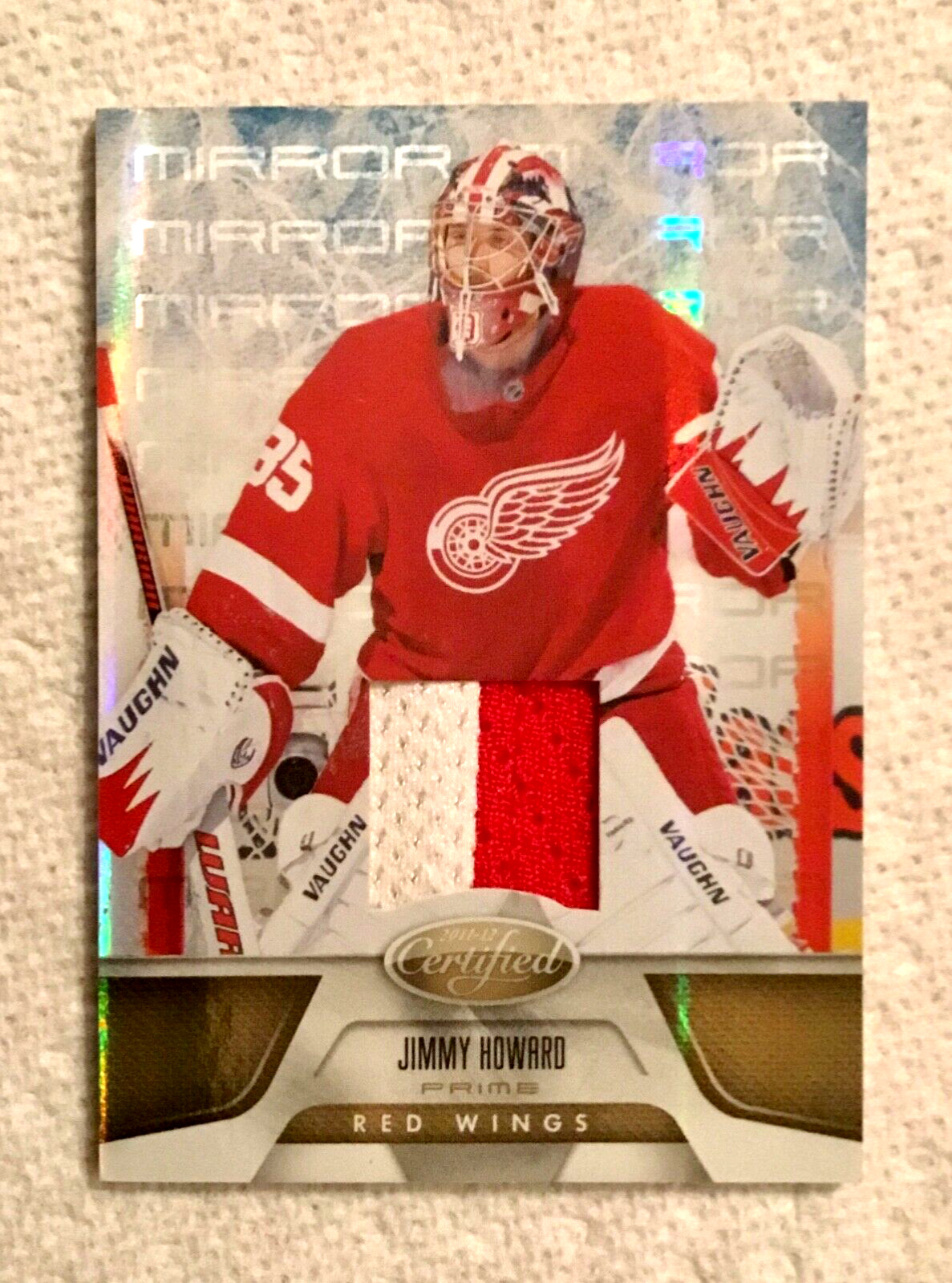 2011-12 PANINI CERTIFIED MIRROR JIMMY HOWARD GAME USED JERSEY GOLD CARD 11/25
