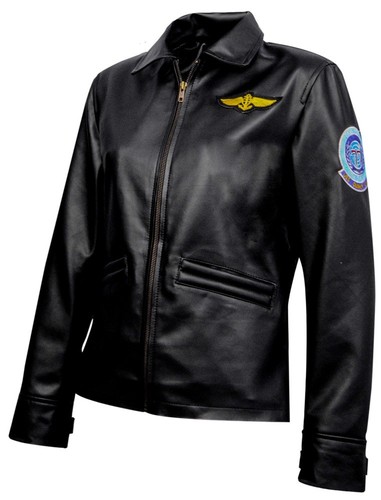Women TOP GUN Flight Pilot Black Leather Jacket, ALL SIZES, FAST SHIP - Picture 3 of 5