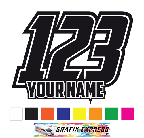 3 SETS Custom Race Numbers And Name Stickers Motocross Kart Decals MX Dirt Bike - Picture 1 of 11
