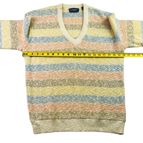 VTG Damon Men's Cotton Blend V-Neck Knit Sweater Beige Pastel • Medium - Picture 5 of 9