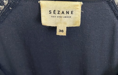 Sézane Audrey Navy Blue Boho Dress Long Puff Sleeves Women’s Size 36/Small - Picture 6 of 13