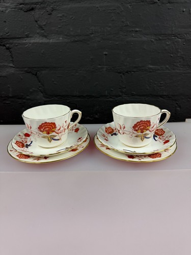 2 x Royal Crown Derby Bali Tea Trios Cups Saucers and Side Plate Set - Picture 2 of 8