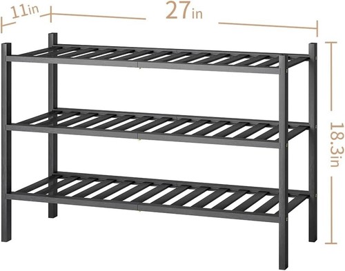 Shoe Rack 3 Tier Bamboo Organizer Stackable Free Standing Wooden Storage Shelf - Picture 3 of 8