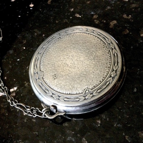 1924 Djer Kiss Hammered Silver Powder Compact Chain Handle  - Picture 6 of 7