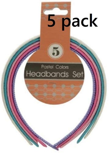 5 Piece Headband Set ~ White, Blue, Purple, Silver & Pink NEW - Picture 2 of 2
