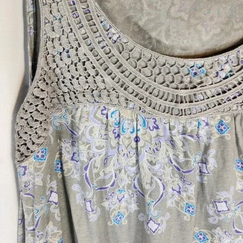 Sonoma BOHO Grey w/ Multicolored Print Elastic Hem Sleeveless Top XSmall - Picture 2 of 8
