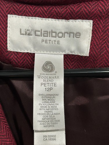 Liz Claiborne Woolmark Blend Blazer Red Brown Accent Faux Suede Trim Sz 12P - Picture 14 of 18