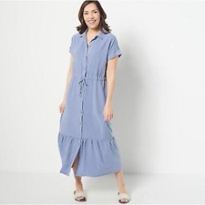 Side Stitch Tiered Maxi W/ Short Sleeves Dress Midnight Size M