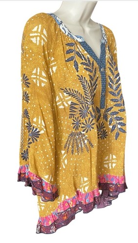 John Mark Embroidered Ruffled Tiered Tunic Size M Colorful Glitter Western Boho - Picture 3 of 12
