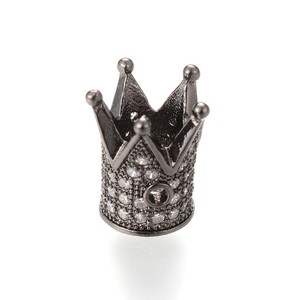 10pcs Brass Paved Cubic Zirconia Metal Beads Crown Gunmetal Black Spacers 12mm