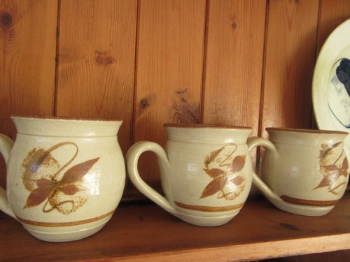 Vintage Australian Studio Pottery 3 cups , Gun leaf Flower Decoration.