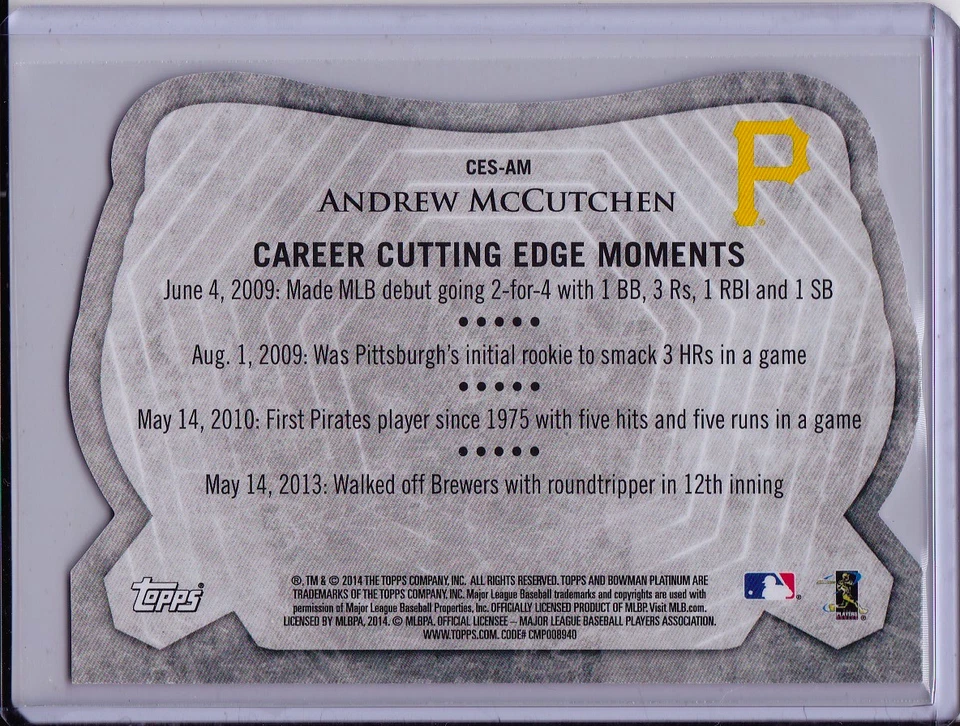 Andrew McCutchen 2014 Bowman Platinum Cutting Edge Stars Die-Cut Insert Pirates - Image 2 of 2
