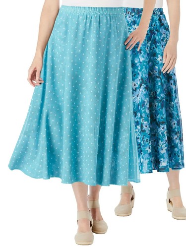 Woman Within midi skirt reversible plus size 20 22 24 26 28 30 32 34+ blue green - Picture 2 of 9