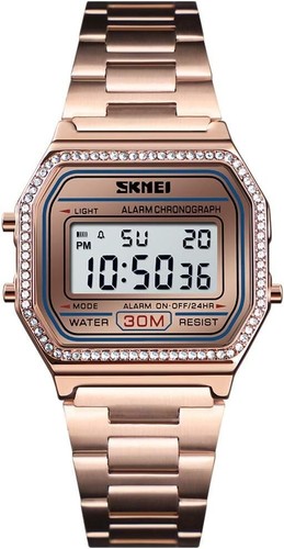 Men's Digital Gold Stainless Steel Watch Backlit Multifunction Stopwatch Wate... - Picture 2 of 8