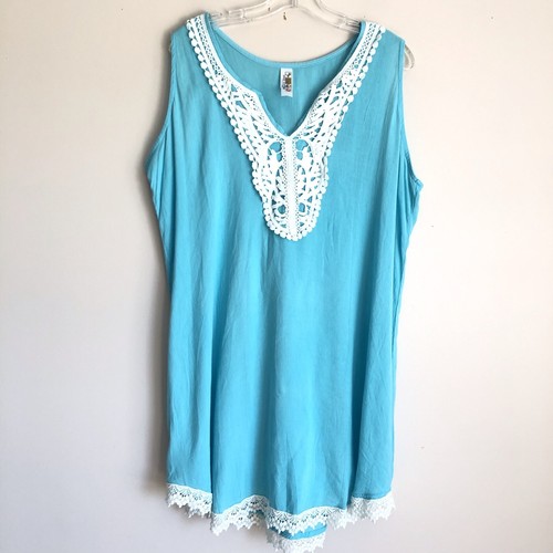 India Boutique Sleeveless Tie Back Beach Dress Plus Size Lace Trim - Picture 7 of 12