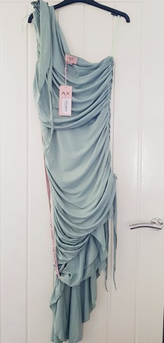 AX Paris Duck Egg One Shoulder Ruch Asymmetrical Frill Midi Dress Flower Details - Picture 5 of 5